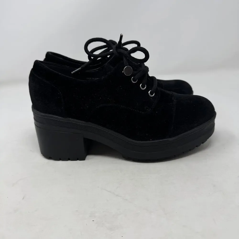 Urban Outfitters Black Velvet Lace-Up Chunky Platform Heels 90s Y2K Style Size 7